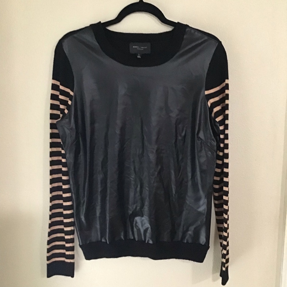 Meal and Juliet couture size L vegan leather front pull over striped
